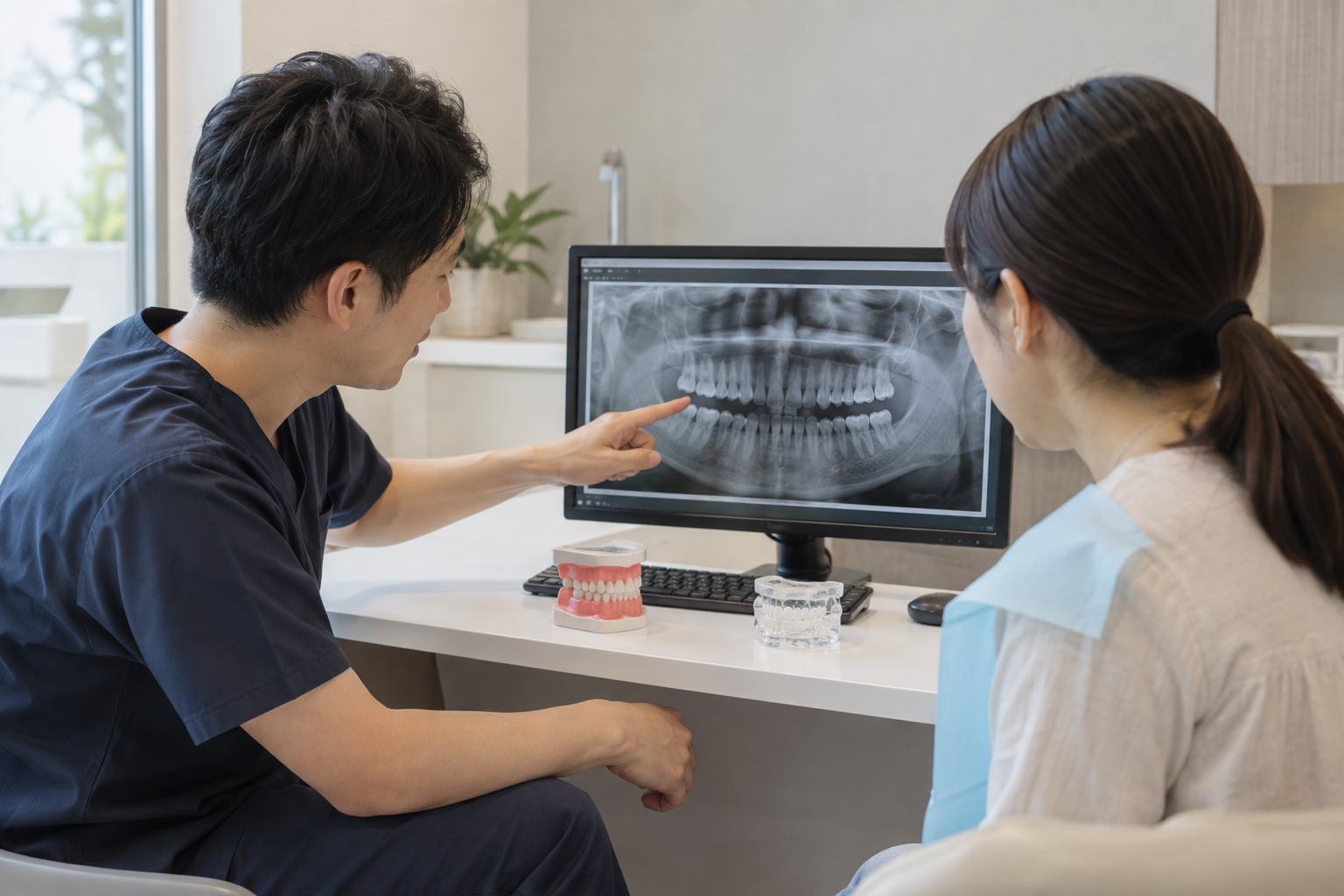 検査結果を説明しながら相談する様子